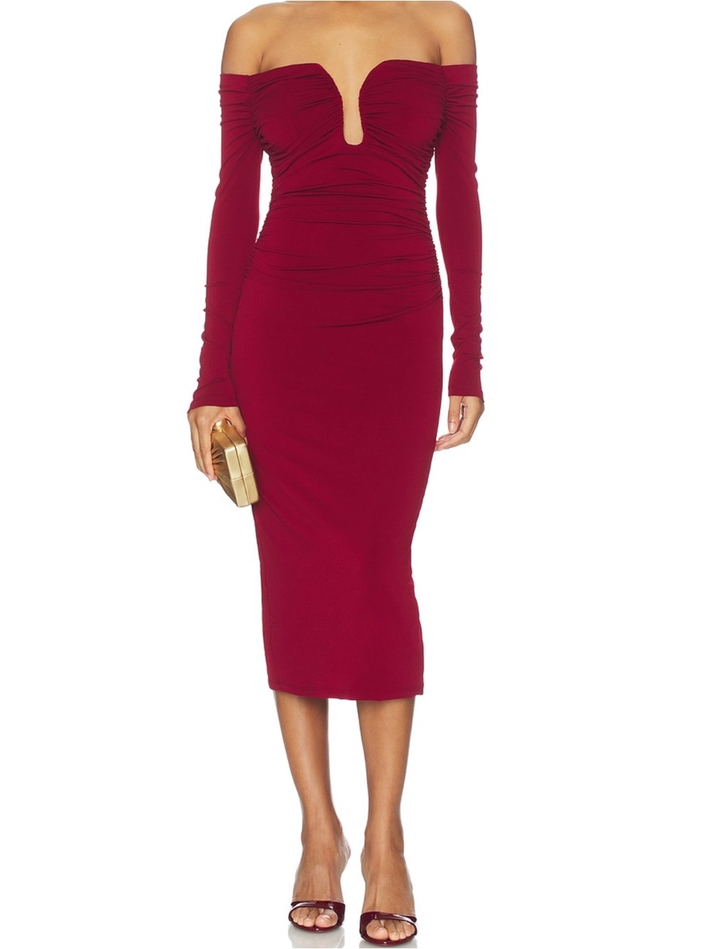 Astr the label Lovinia Off-Shoulder Midi Dress in Wine Red Revolve